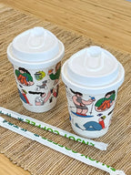 50pcs Cartoon Graffiti Coffee Cups 90 Caliber Disposable Fresh Milk Juice Paper Cup Milk Tea Hot Drink Takeaway Packaging Cup