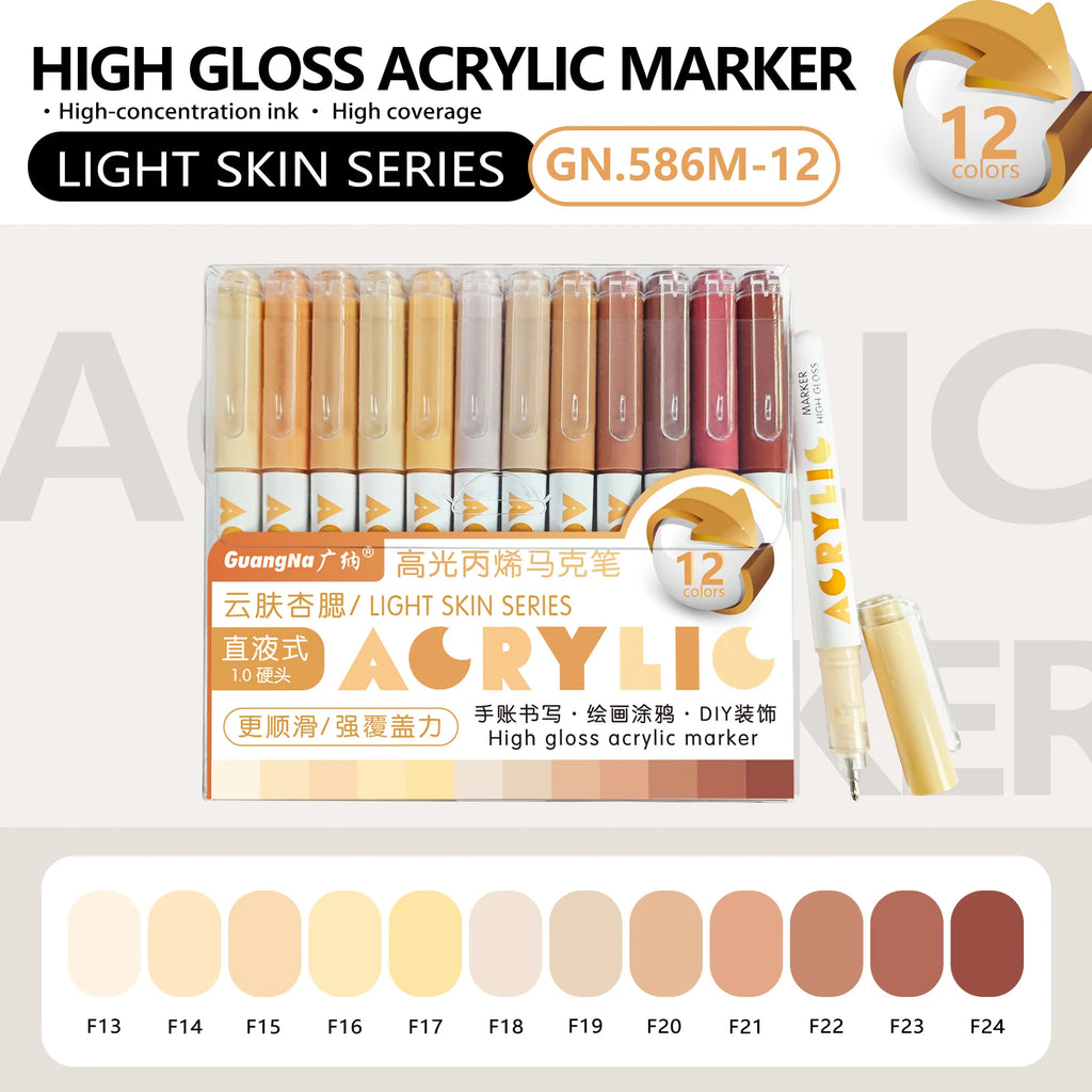 GuangNa 168/12 Colors High Gloss Acrylic Marker Pen Set,Hard Headed Drawing Pens,DIY Graffiti Paint Pen Stationery,GN.586