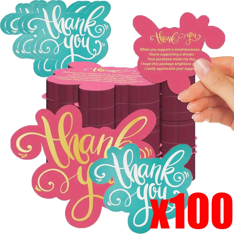 100/50Pcs Unique Thank You Cards Small Business Pink Blue Double-Sided Thank You Cards Unique Package Insert Notes for Gifts