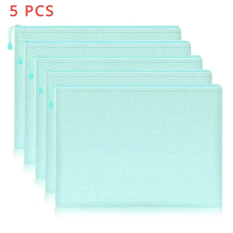 5 PCS A4 A5 A6 Mesh Zipper Pouch Document Bag Waterproof Zip File Folder Storage Bags A4 A5 A6 Office School Supplies Stationery
