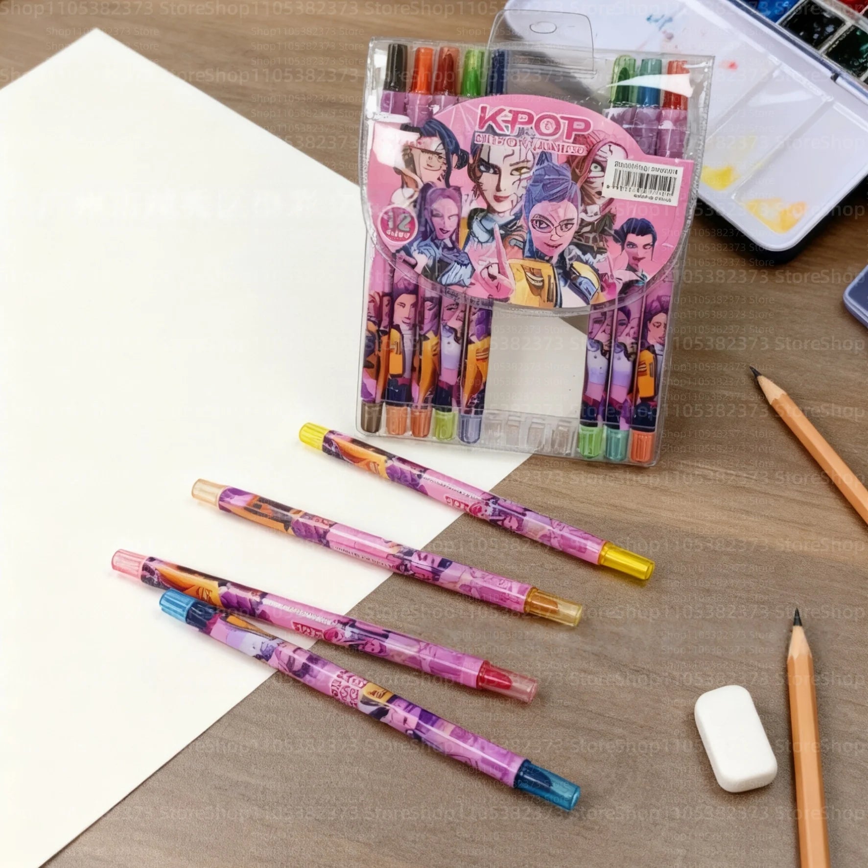 Popular rotating crayons girl group style 12 colors cute drawing tools for kids students daily coloring painting stationery