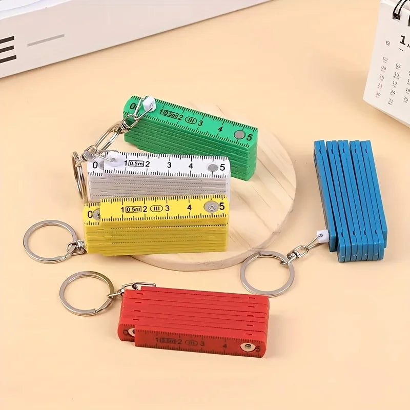 Mini Folding Ruler Keychain Portable Plastic Measuring Tape