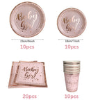 Rose Gold Party Disposable Tableware Set Light Powder Paper Plates Cups Straws Kids Birthday Party Decorations Babyshower Girl