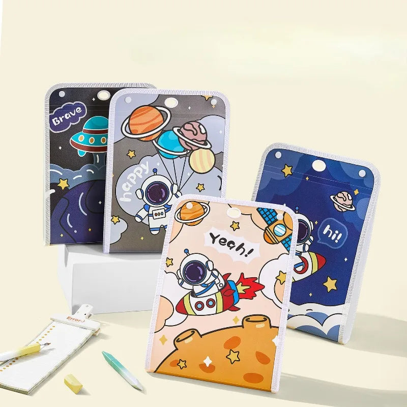Cartoon Vertical File Bag A4 Hanging 13 Grid Children's Fun Astronaut Test Paper Material Storage Organ Bag Desk Organizer