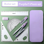7-Pieces Plastic Geometry Drafting Kit for Students/Artists Lightweight PVC Drawing Tools with Ruler Protractor Office Supplies