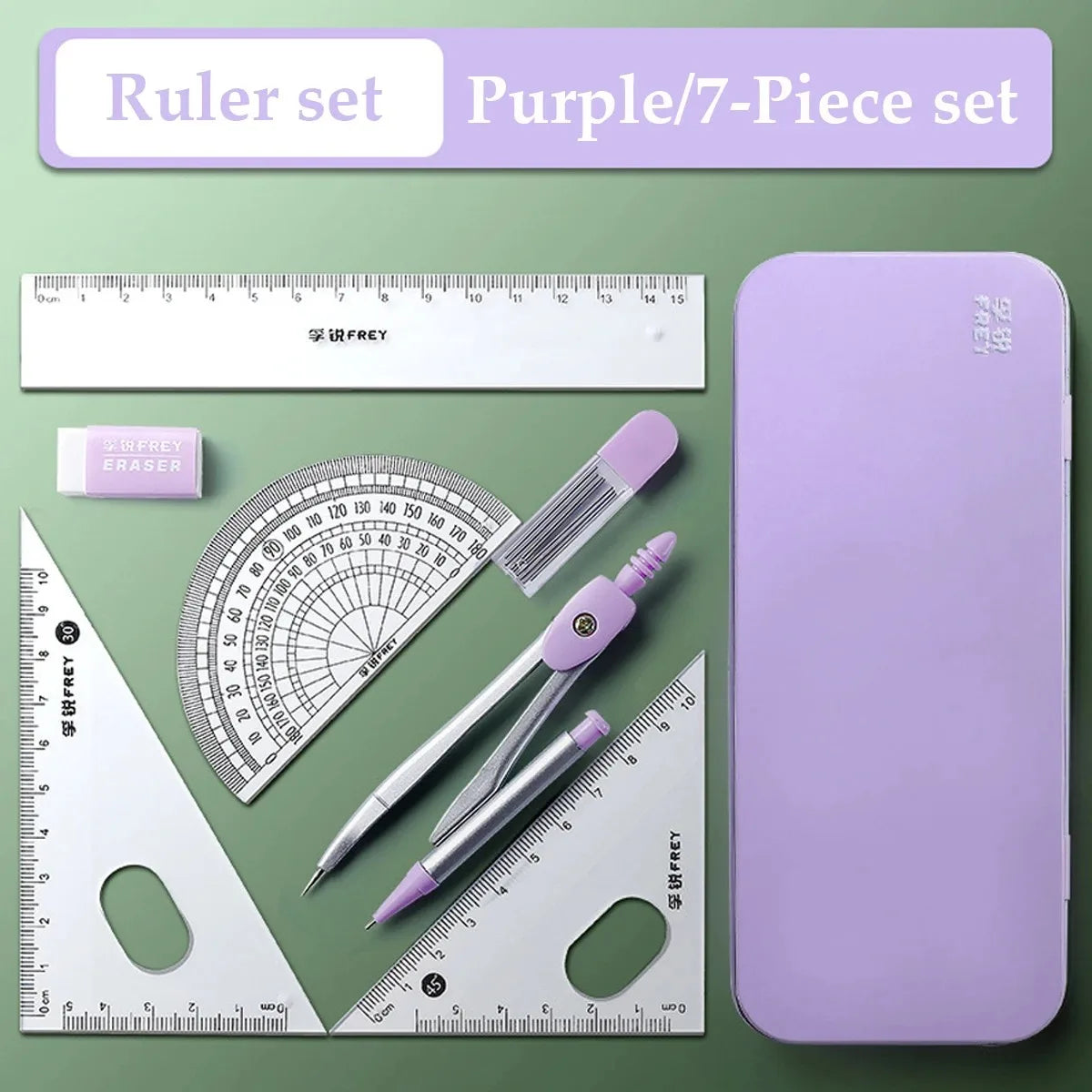 7-Pieces Plastic Geometry Drafting Kit for Students/Artists Lightweight PVC Drawing Tools with Ruler Protractor Office Supplies