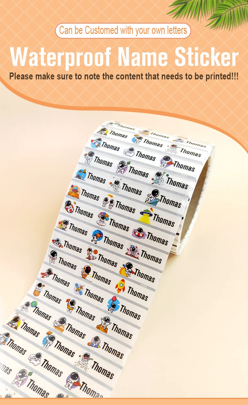 200pcs Custom Transparent Astronaut Name Sticker Waterproof Labels Hebrew Personalized First Name Tag for Children Stationery