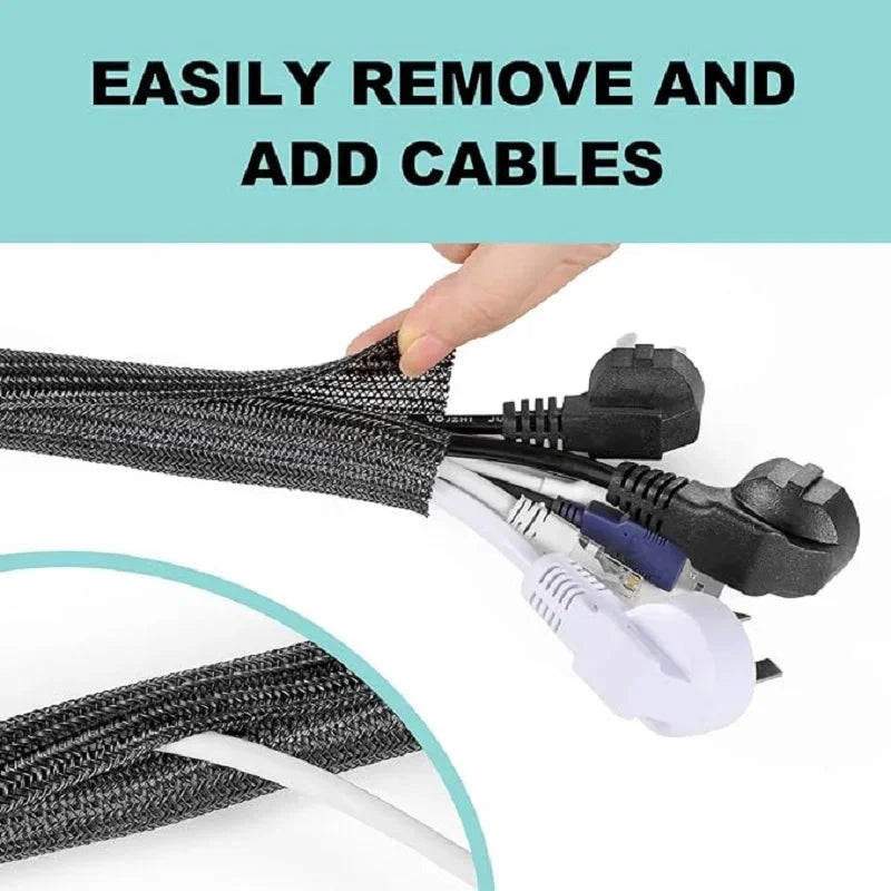 1m 3m 5m Braided Cable Sleeve Pet Nylon Wrapping Case Cover for Desk PC TV Wire Protector Cable Management Wrap