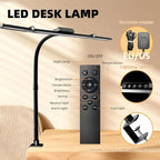 LED Desk Lamp Eye-Caring Desk Light with Stepless Dimming Adjustable Flexible Gooseneck with Clamp for Reading Study Workbench