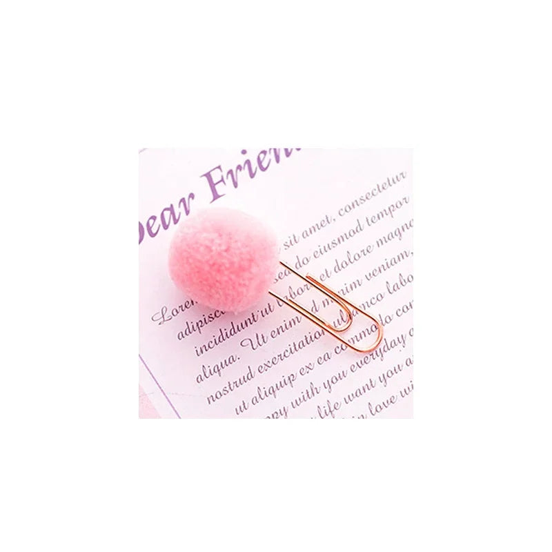 12Pcs/lot Kawaii Small Fresh Colored Hair Ball Paper Clip Decorative Candy Color Creative Bookmark Paper Clip