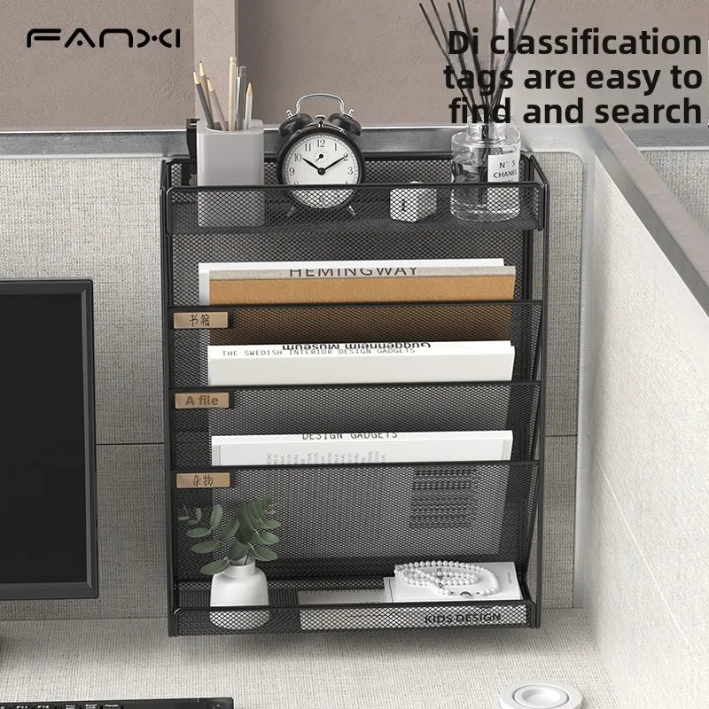 5 Pocket Mesh Hanging Wall File Organizer, Wall Mounted Mail Paper Document Folder Holder,Magazine Rack for Office Home School.