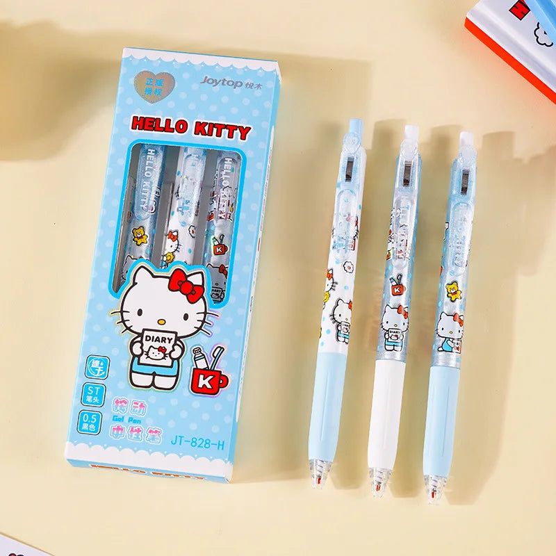 Genuine 3Pcs Kawaii Sanrio 0.5mm Gel Pens Cute Hello Kitty Cinnamoroll Kuromi Black Pen School Student Stationery Supplies Gifts