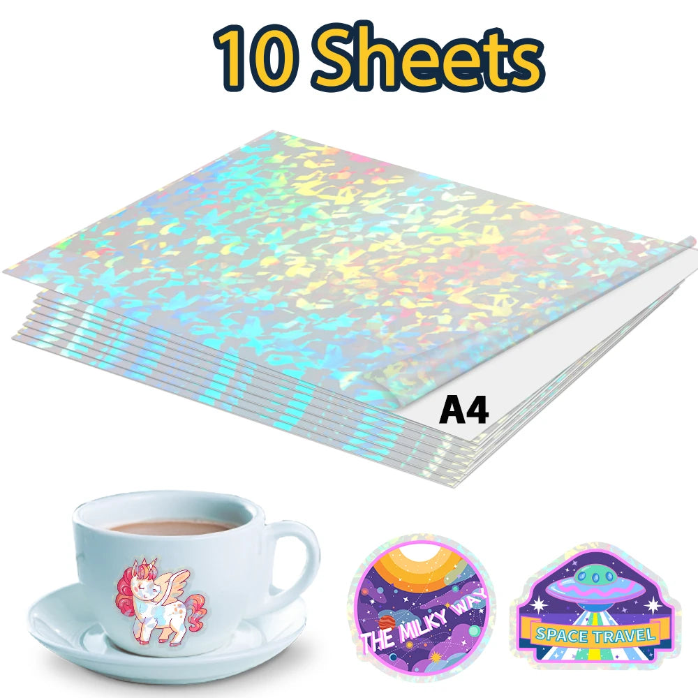10Sheet Silver Printable Vinyl Sticker Paper A4 Printer Copy Paper Transparent White Sticker Paper DIY Crafts for Inkjet Printer