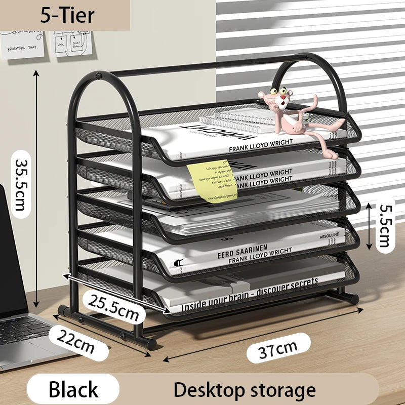 Sliding Paper Tray Organizer Metal Mesh Desktop File Storage Rack Document Letter Holder for Office Home School Classroom