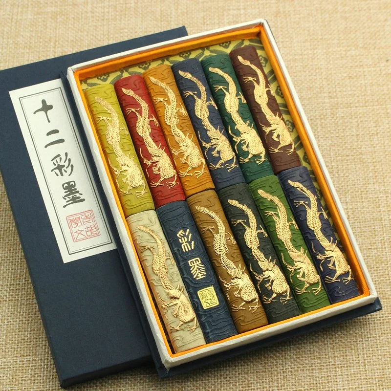 Handmade Chinese Colorful Ink Stick Set Watercolor Calligraphy Solid Ink Block Bar Hu Kaiwen Chinese Painting Colored Sumi Ink