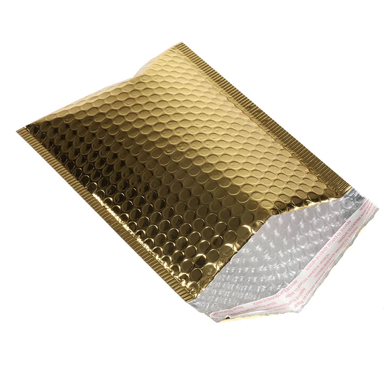 50PCS Aluminized Film Bubble Mailer Gold Mailing Envelope Waterproof Courier Bag Padded Bubble Envelopes Pack Bag for Shipping