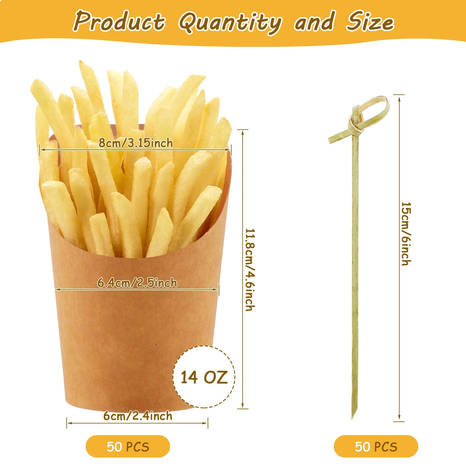 50Pcs French Fries Holder Disposable Kraft Paper French Fry Cup Charcuterie Cup Snack Dessert Potato Chips Box Party Supplies