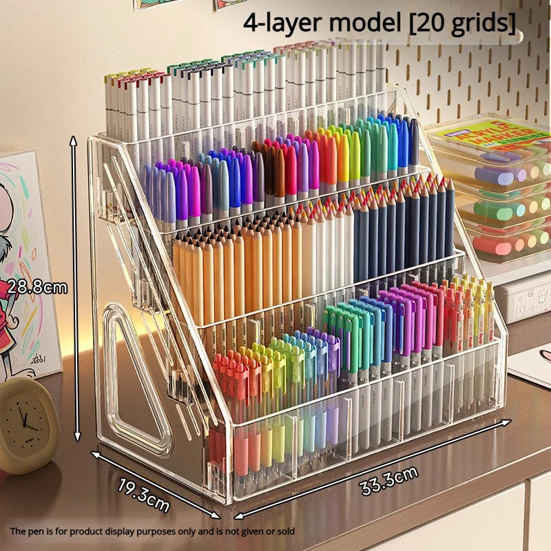 1PCS Large-Capacity Acrylic Desk Divider Watercolor Pencil Organizer Stationery Storage Rack Marker Holder for Office & School S