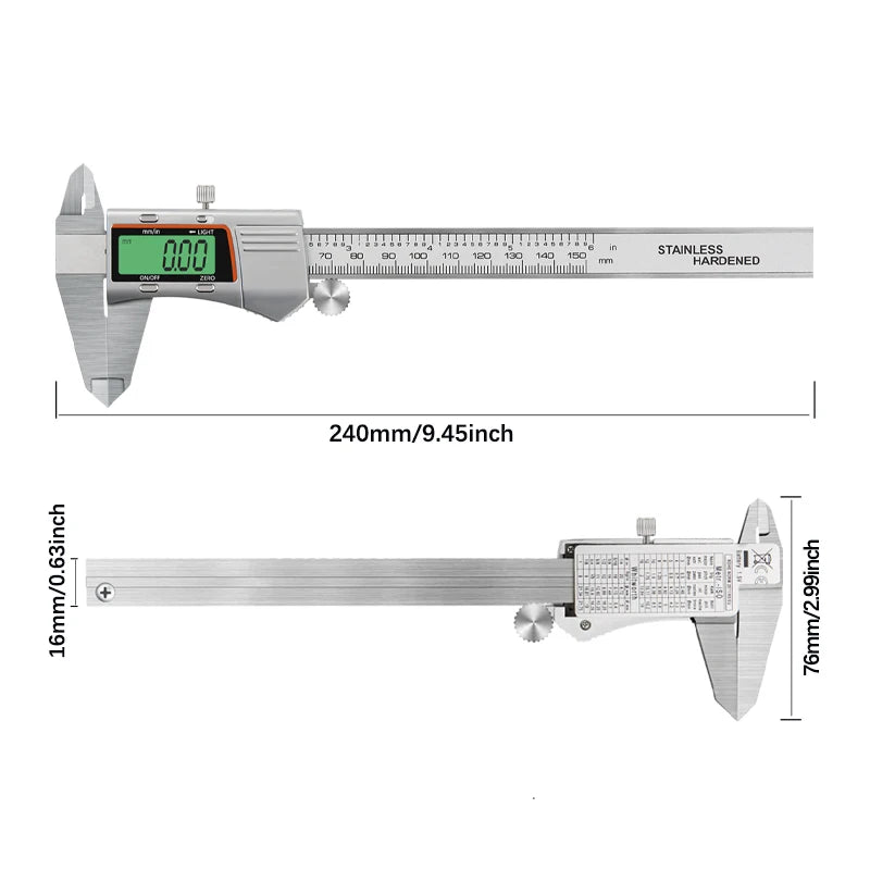 150mm Backlit Digital Caliper Stainless Steel Metal Calipers 6inch LCD Display Electronic Vernier Caliper Measuring Tool Gauge