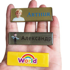 Personalized Name Tag Badges Identification Customized with Text&Logos, Stainless Steel Name for Clothing with Pin or Magnetic