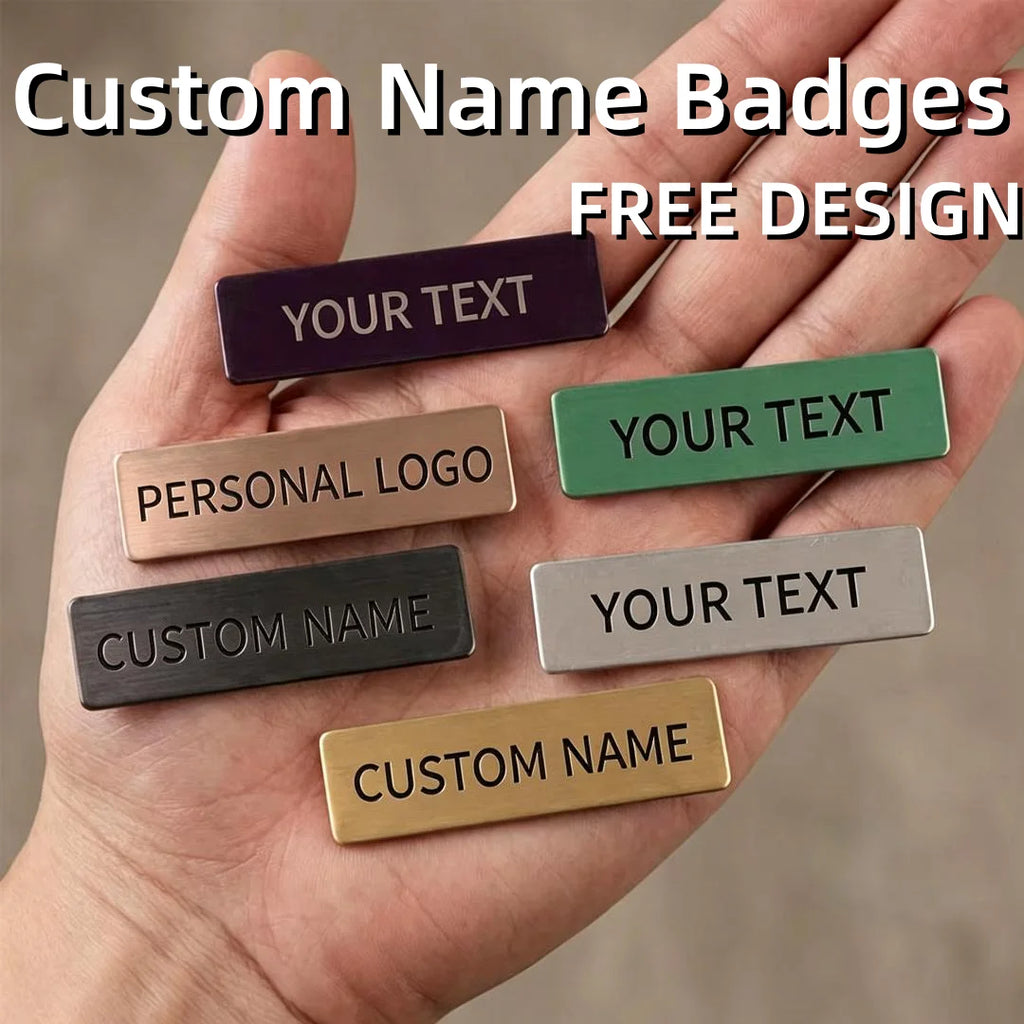 Personalized Name Tags Free Design No MOQ Rectangle Metal Engraved Nameplate Custom Logo Staff Employee ID Name Badge