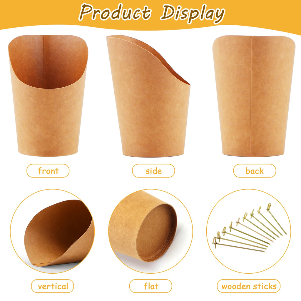50Pcs French Fries Holder Disposable Kraft Paper French Fry Cup Charcuterie Cup Snack Dessert Potato Chips Box Party Supplies