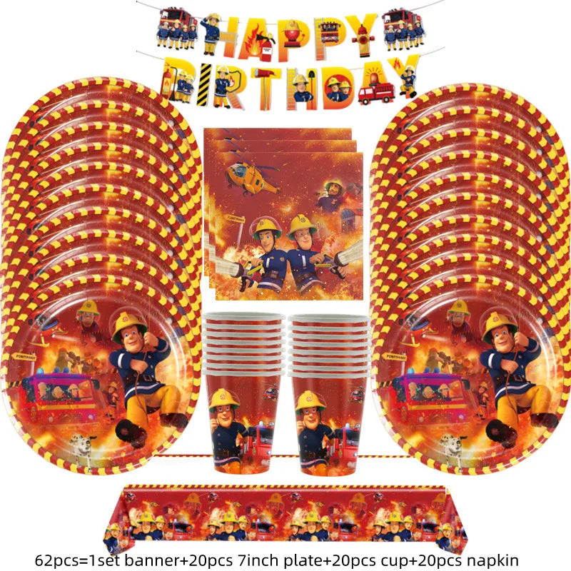 108*180cm Fireman Sam Party Supplies Disposable Tablecloth Firefighter Plastic Table Cover Fire Truck Birthday Decoration