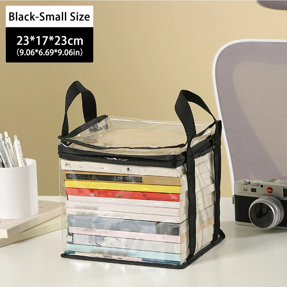 Clear PVC Book Storage Bag - Transparent, Dustproof, High Quality, Foldable Organizer with Handles for Books and magazine