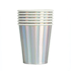 Iridescent Silver Holographic Party Tableware Set Disposable Paper Plates Cups Tablecloth for Birthday Wedding Y2K Disco Decor