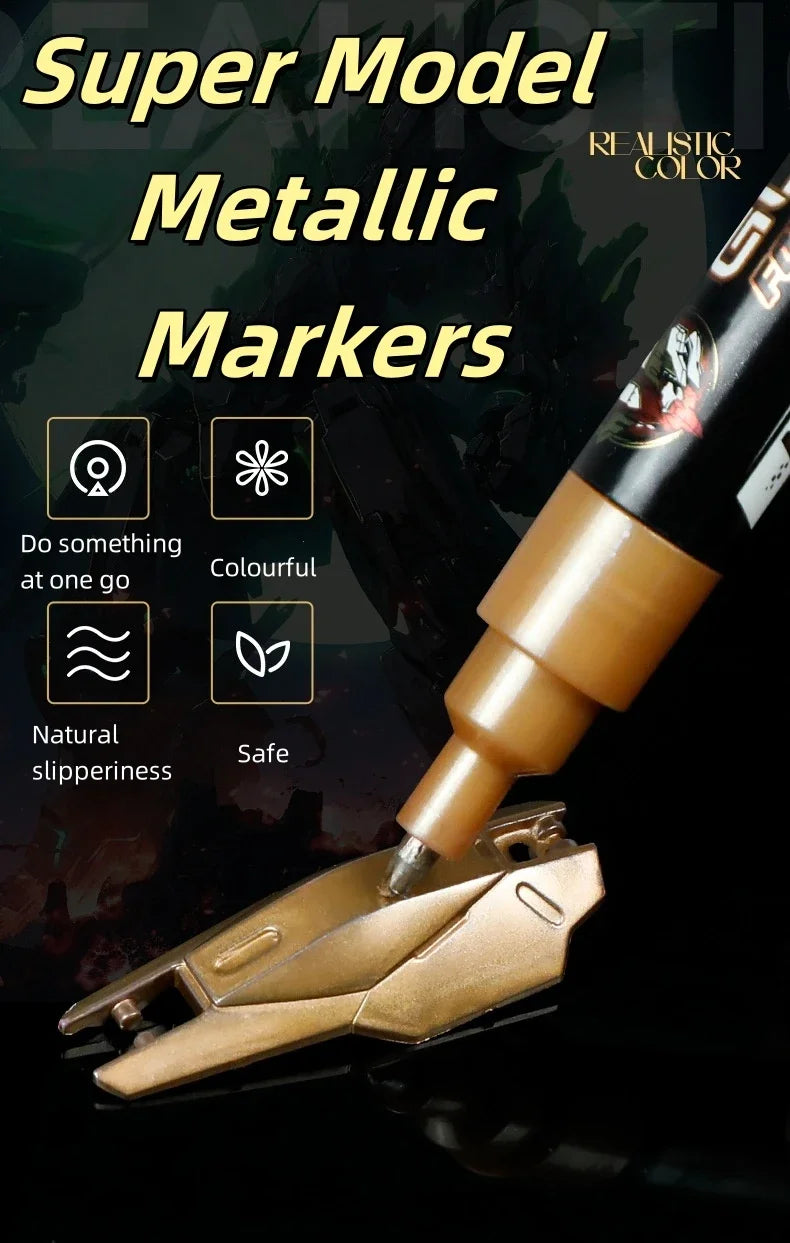 Metallic Markers Colouring Pens for Mech Painting Golden Paint Marker Pen Silvery Reflective Paint Model Marker Pen