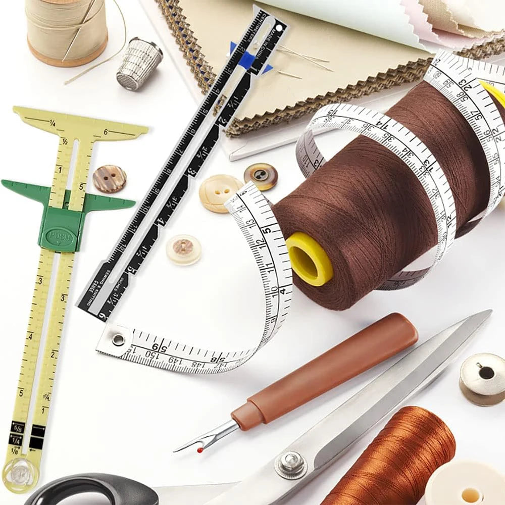 5-in-1 Sliding Gauge Measuring Tool Multifunctional Plastic Drawing Ruler Household Tailor's Patchwork Ruler Sewing Accessories
