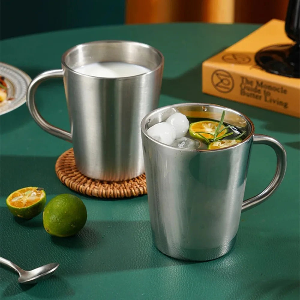 300ml Mug 304 Stainless Steel Double Layer Mug Coffee Cup Creative Water Cup Insulated Beer Cup Stainless Steel Cup Drinkware