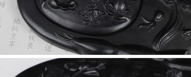 Carving Ink Stone Lotus Shaped Natural Calligraphy Rock Grinding Inkstone Plate Chinese Painting Calligraphie Strong Ink Inkslab