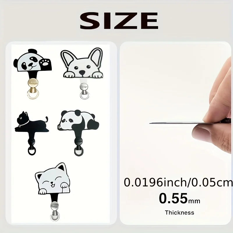 Cartoon Panda Cat Dog 360 Rotatable Metal Phone Tether Tab Patch Gasket Cellphone Lanyard Hanging Rope Safety Connecter Piece