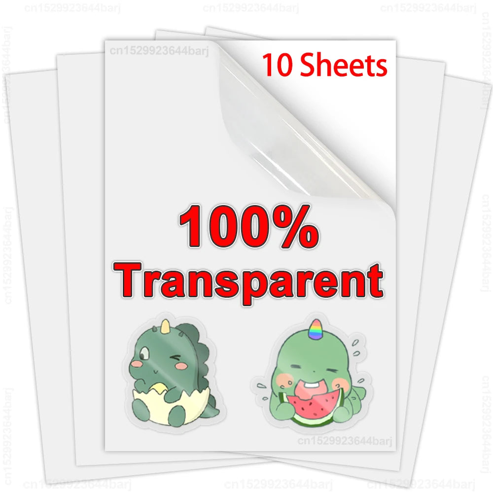 10 Sheets Printable Vinyl Sticker Paper 100% Transparent Self-adhesive A4 Copy Paper DIY Label for Inkjet Printer Not Waterproof