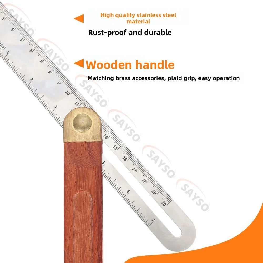 9Inch Adjustable Angle Rulers Gauges Tri Square Sliding T-Bevel with Wooden Handle Ruler Gauge Protractors Carpentry Tools