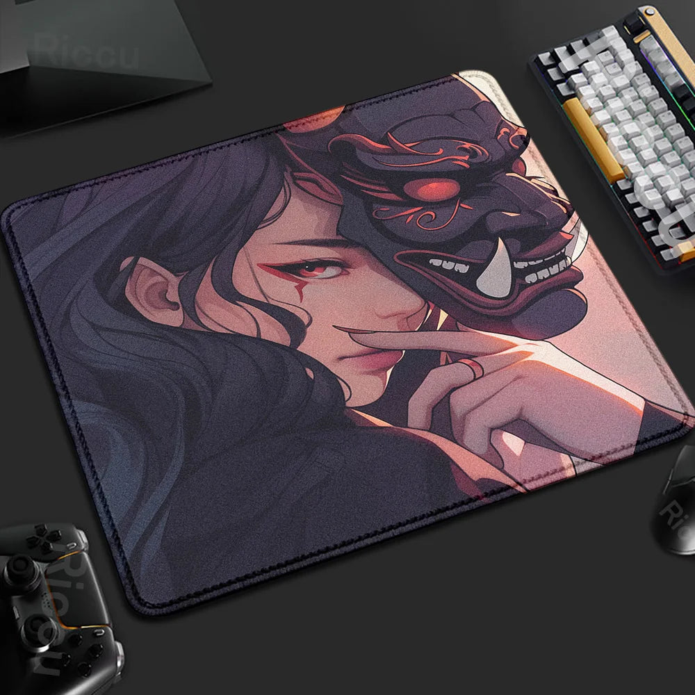 45x40CM Non-slip Mousepad Mask Girl Speed Table Pad E-Sports Keyboard Oni Mice Mat Game Professional Premium Suture Edge Deskmat