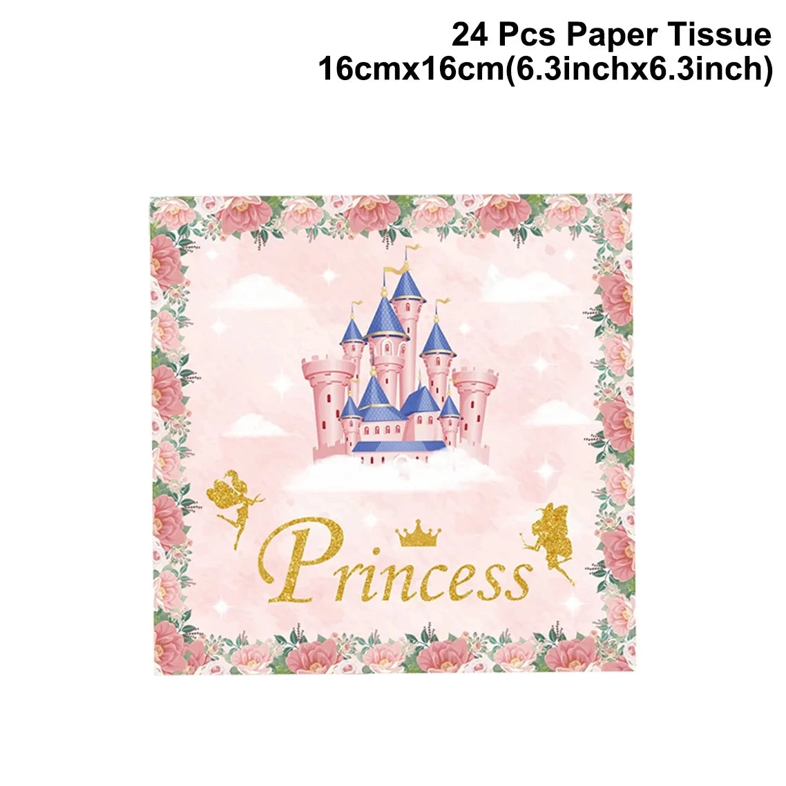 Princess Pink Castle Theme Birthday Party Disposable Tableware Set Paper Plate Paper Napkin Happy Birthday Party Decor Kids Girl