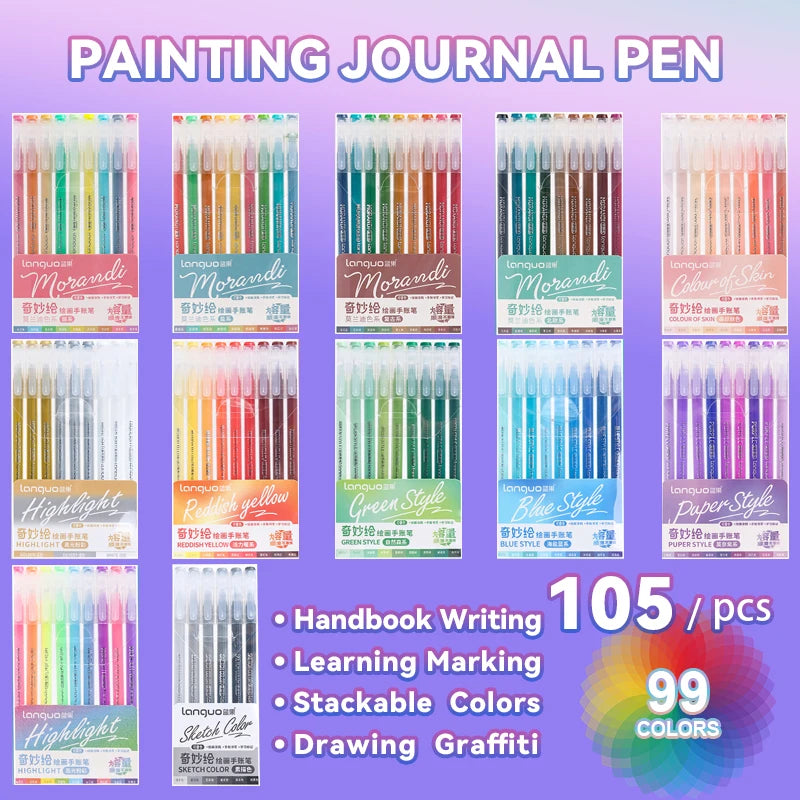 105Color Hand Account Gel Pen Languo Morandi Retro Pen Large-Capacity Color Handbook Pen For Student Painting Graffiti Writting