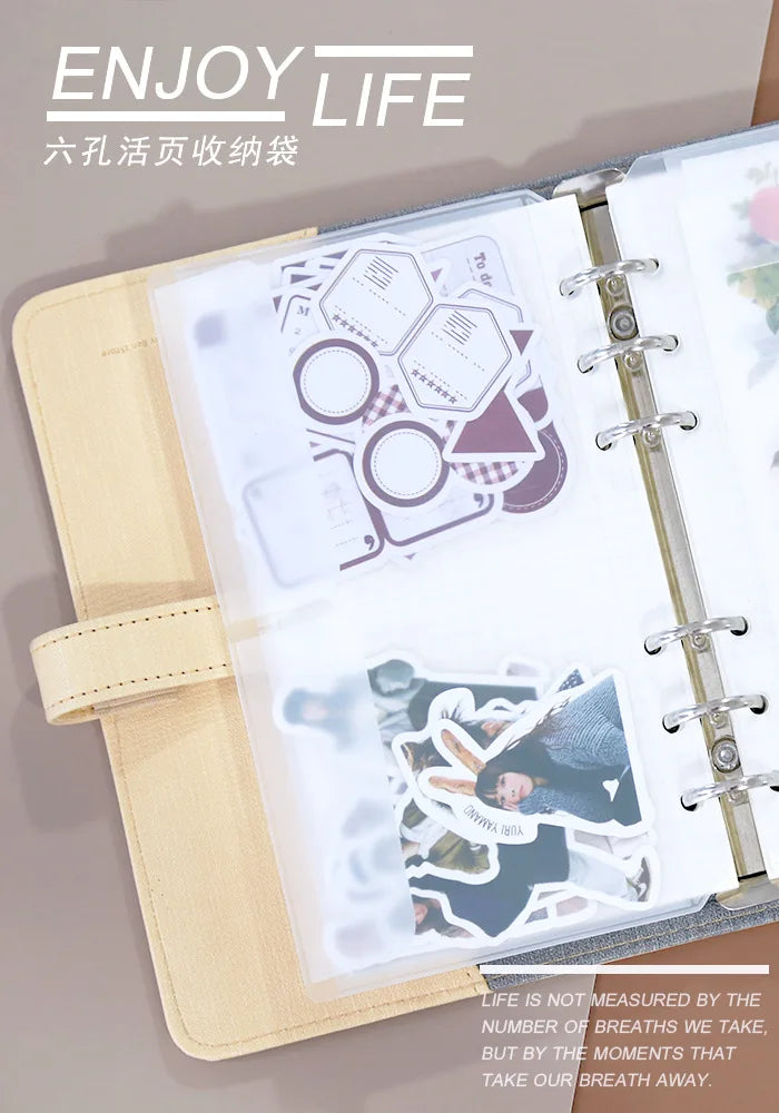 A5A6  5Pcs Binder Zipper Folders For 6-Ring Notebook Binder Transparent Loose Leaf Document Filing Bags