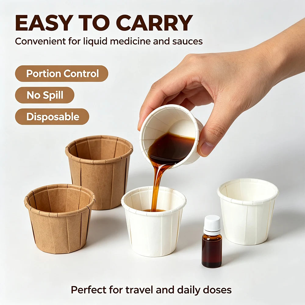 100pcs Disposable Paper Medicine Cups 1.63oz Mini Paper Cup for Medication Pills Distribution Food Tasting Cups Sauce Cups
