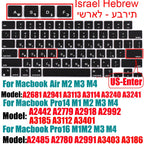 Hebrew Israel  Keyboard Cover for Macbook Pro14 A2442 Air13.6 M2 A2681 Pro13 M1 A2338 A2289 Waterproof Silicone protective film
