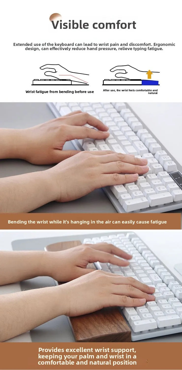 Solid Wood Keyboard Wrist Rest for 87 Key Mechanical Keyboard, Ergonomic Wooden Palm Rest with Non Slip Base