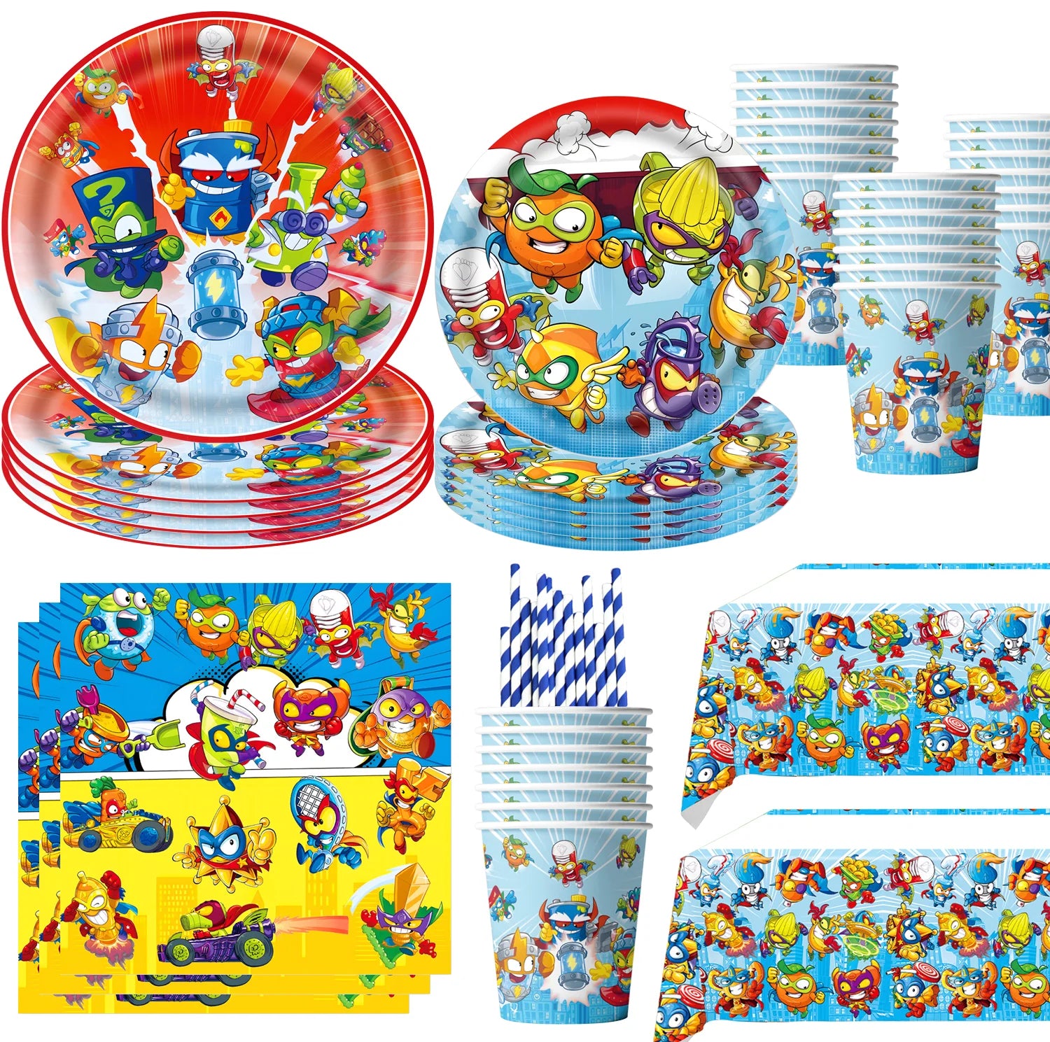 Cartoon Superzings Birthday Party Decoration Disposable Tableware Tablecloth Plates Cups Napkin Kids Favor Gifts Party Supplie