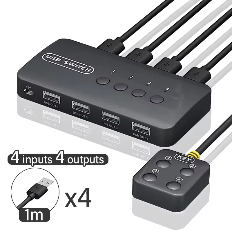 USB KVM Switch Adapter 2 Input 4 Output USB Switch KVM Switcher Printer Sharer For Computer Keyboard Mouse Sharer Controller