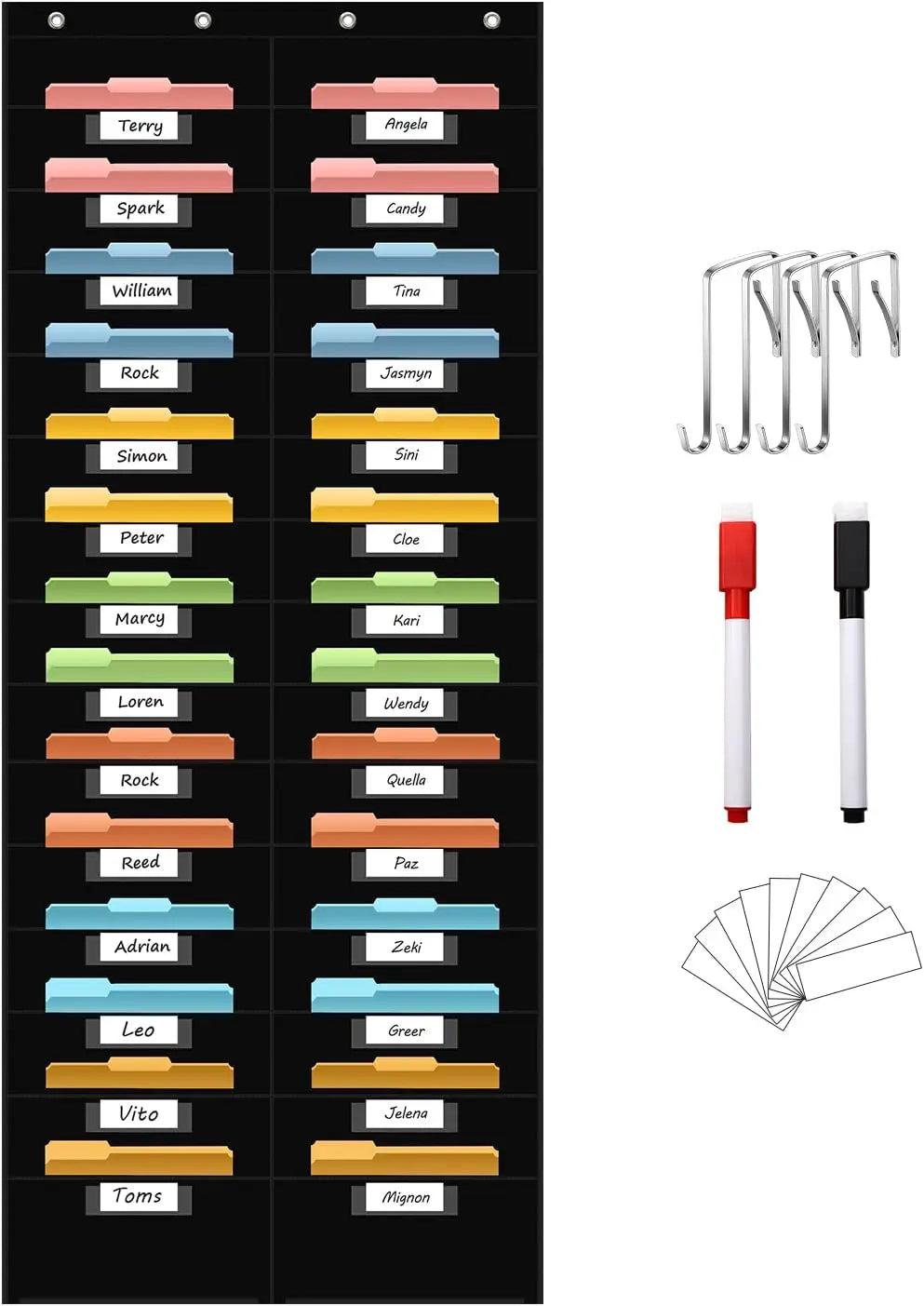 12 Pocket File Storage Chart Wall-Mounted Organizer with Hooks And Labels for  Office Organization Hanging Pocket Folder Rack
