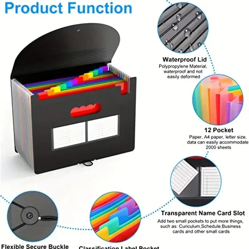 Rainbow 12-24-37Pocket Expanding File - A4 Accordion Folder, Portable Document/Bill/Receipt Holder for Organizing