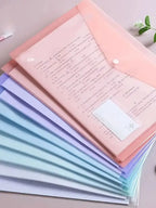 WQN-5PCS PP Plastic Envelope Clear Reusable Plastic Envelope Waterproof Folder with Button A4 Size For School Office Supplies