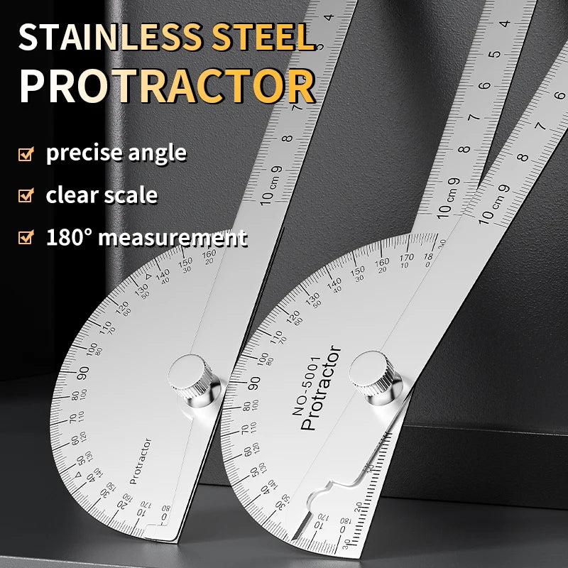 LUXIANZI Stainless Steel Protractor Angle Ruler 180 Degree Guage Woodworking Carpentry Tool Measuring Angle Meter Goniometer