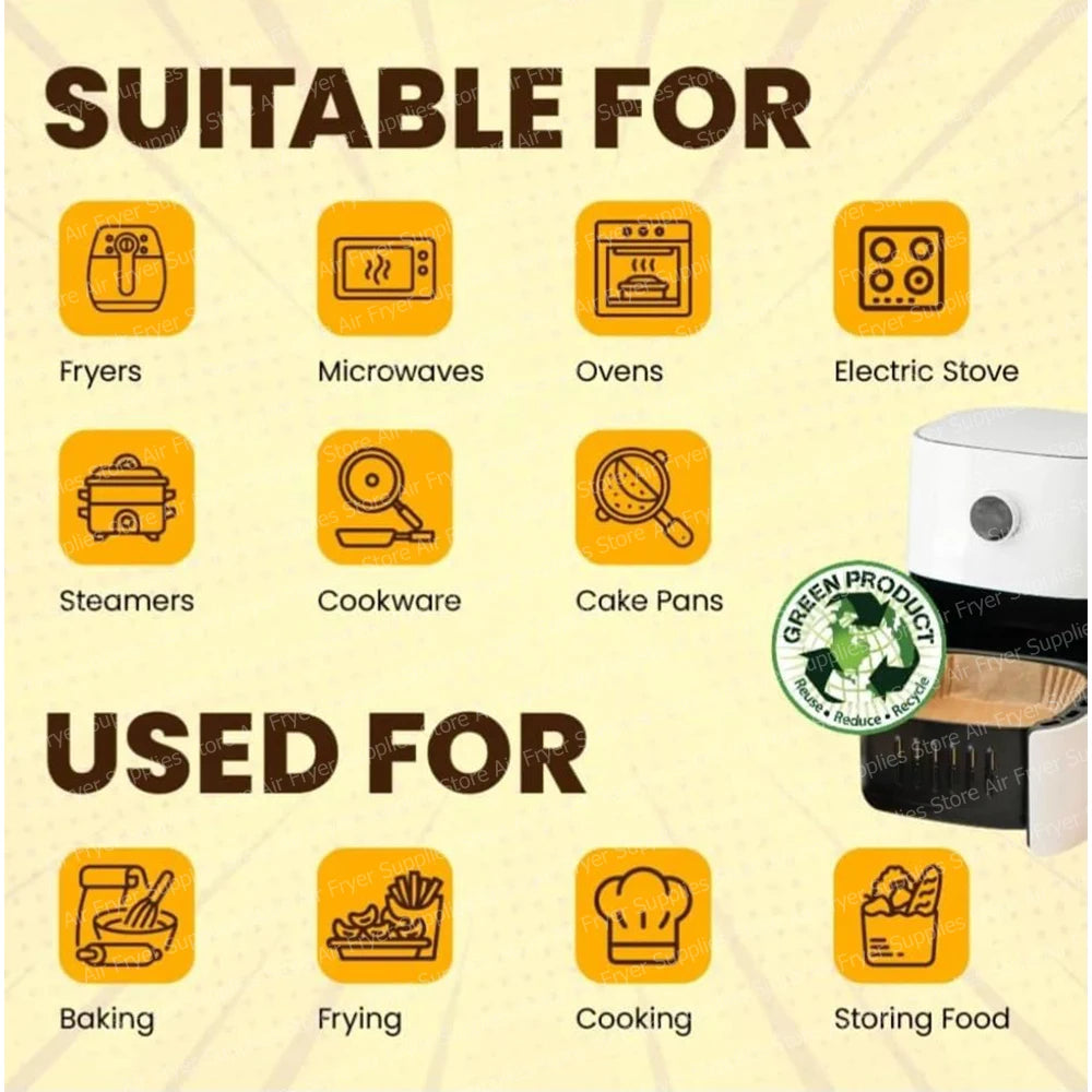 Air Fryer Square Baking Paper 20cm Air Fryer Parchment Paper Sheets for 5-8QT Basket Oven Steamer Microwave Airfryer Accessories